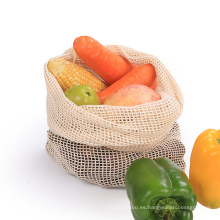 Bolsas de almacenamiento de frutas y verduras de malla de algodón orgánico lavable reutilizable ecológico para cocina Bolsa de compras con cordón